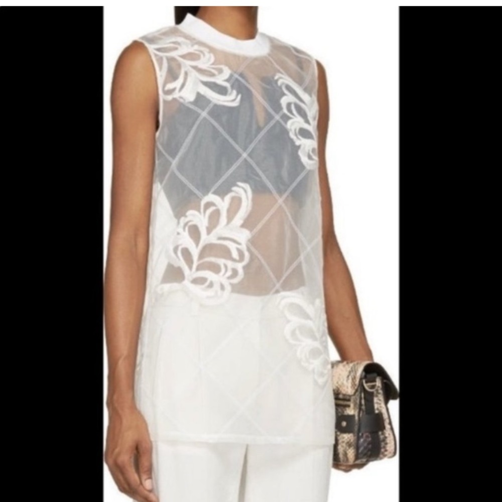 3.1 Phillip Lim White Sheer Embroidered Sleeveless Top